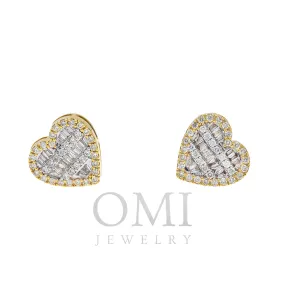 10K GOLD BAGUETTE DIAMOND HEART EARRINGS 0.73 CTW