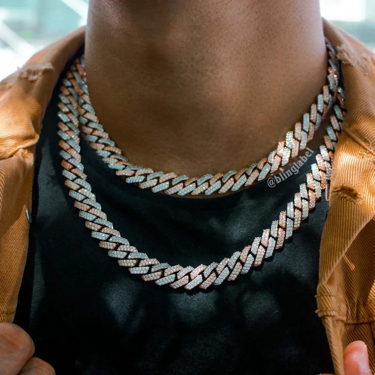 12mm Flooded Diamond Cuban Link Chain in Duo Tone