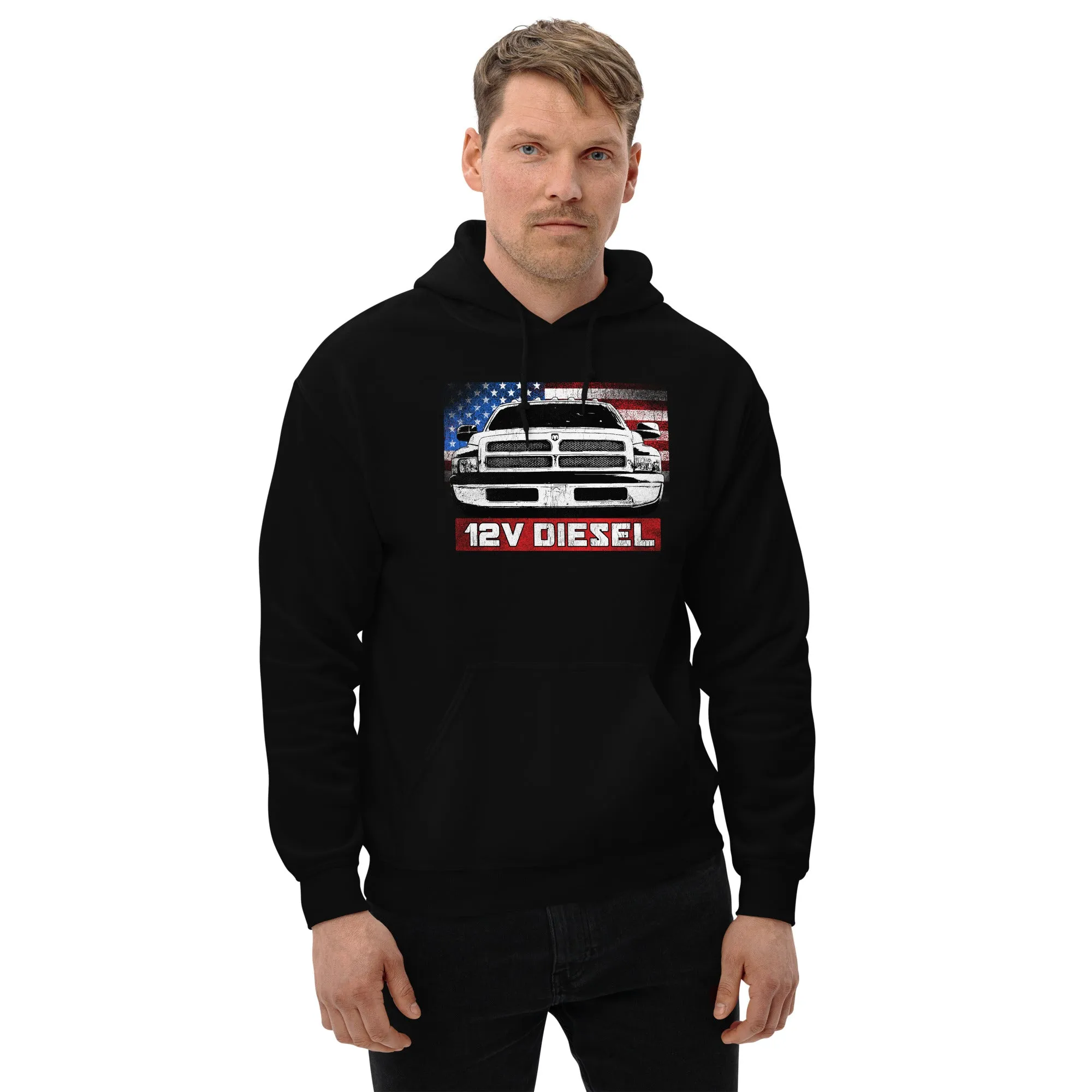 12v 5.9 2nd Gen Truck Hoodie Sweatshirt - American Flag Design