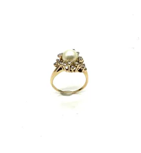 14K 2/3 Ctw Diamond & Pearl Bypass Ring