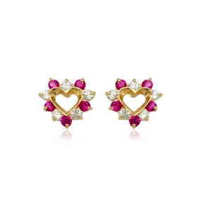 14k Gold Ruby Color CZ Heart Stud Earrings