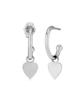 14K White Gold Heart Dangle Hoop Earrings