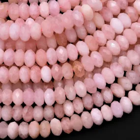 AAA Faceted Natural Pink Morganite Aquamarine Beryl Rondelle Beads 6mm 7mm 8mm 15.5" Strand