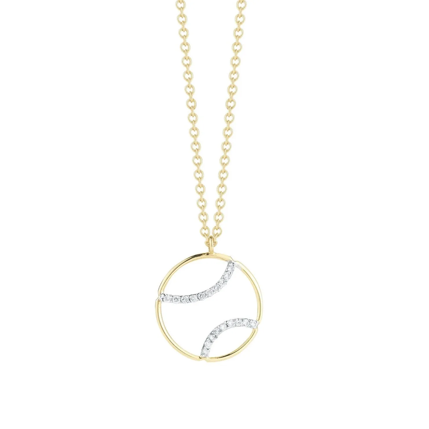 AF Jewelers - Tennis Ball Pendant Necklace with Diamonds with Chain, 18k Yellow and White Gold