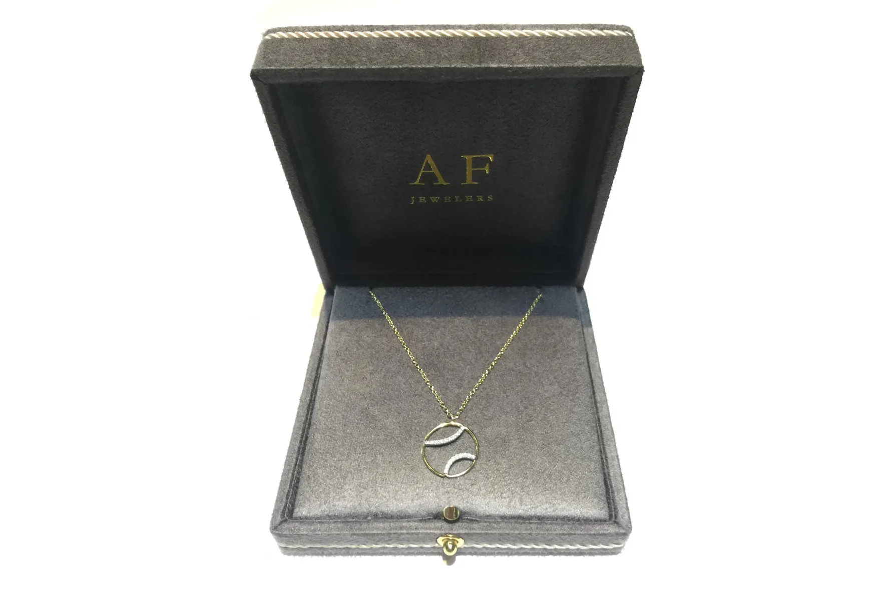 AF Jewelers - Tennis Ball Pendant Necklace with Diamonds with Chain, 18k Yellow and White Gold