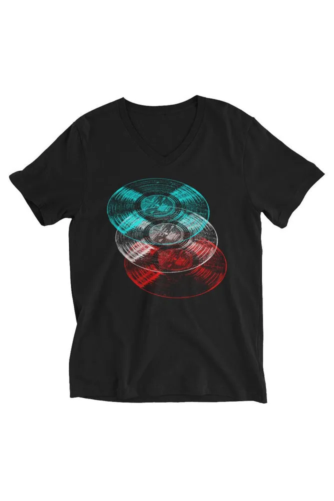 Anaglyphic Vinyl Unisex Short Sleeve V-Neck T-Shirt