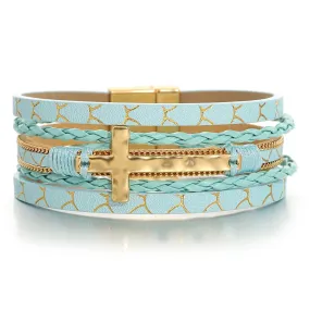 'Cross' Charm Cuff Bracelet - aqua