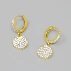 CZ Pave Disc Huggie Hoop Earrings