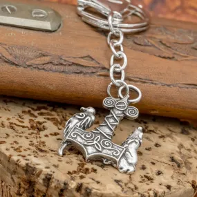 Fenrir and Raven on Thor's Hammer (Mjolnir) Keyring