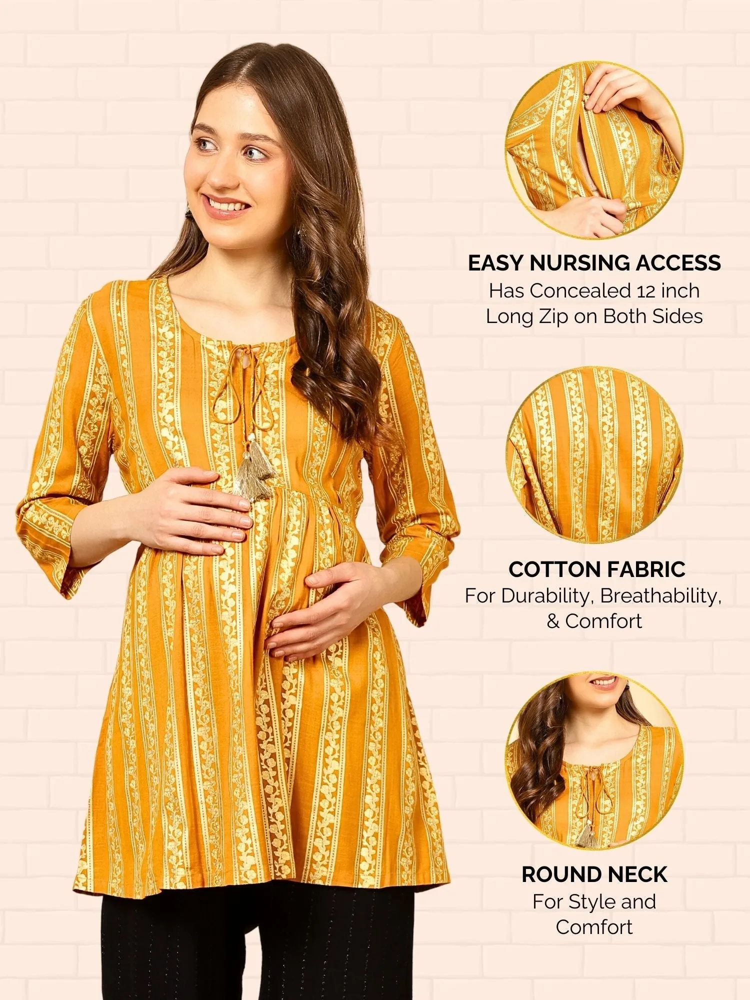 Golden Yellow Nursing Long Tops