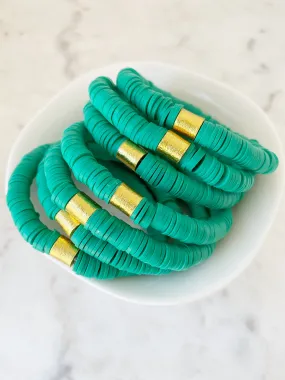 Heishi Color Pop Bracelet Kelly Green Gold Barrel