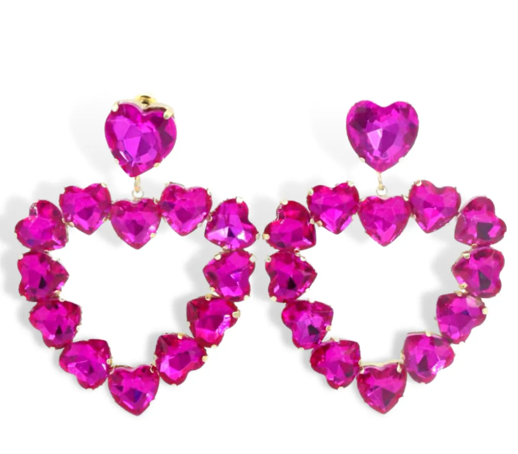 Hot Pink Crystal Heart Earring