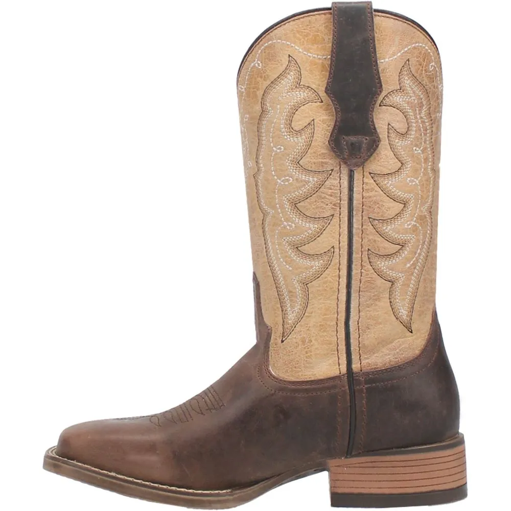 'Laredo' Women's 11" Delaney Western Square Toe - Dark Brown / Bone