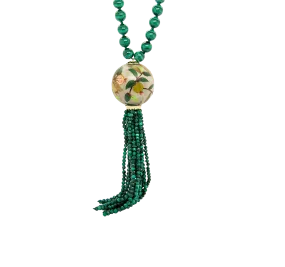 Malachite Beaded Necklace with Round Marquetry