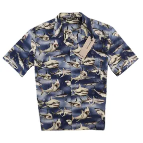 Men's Shark Short Sleeve Shirt Blue Size S