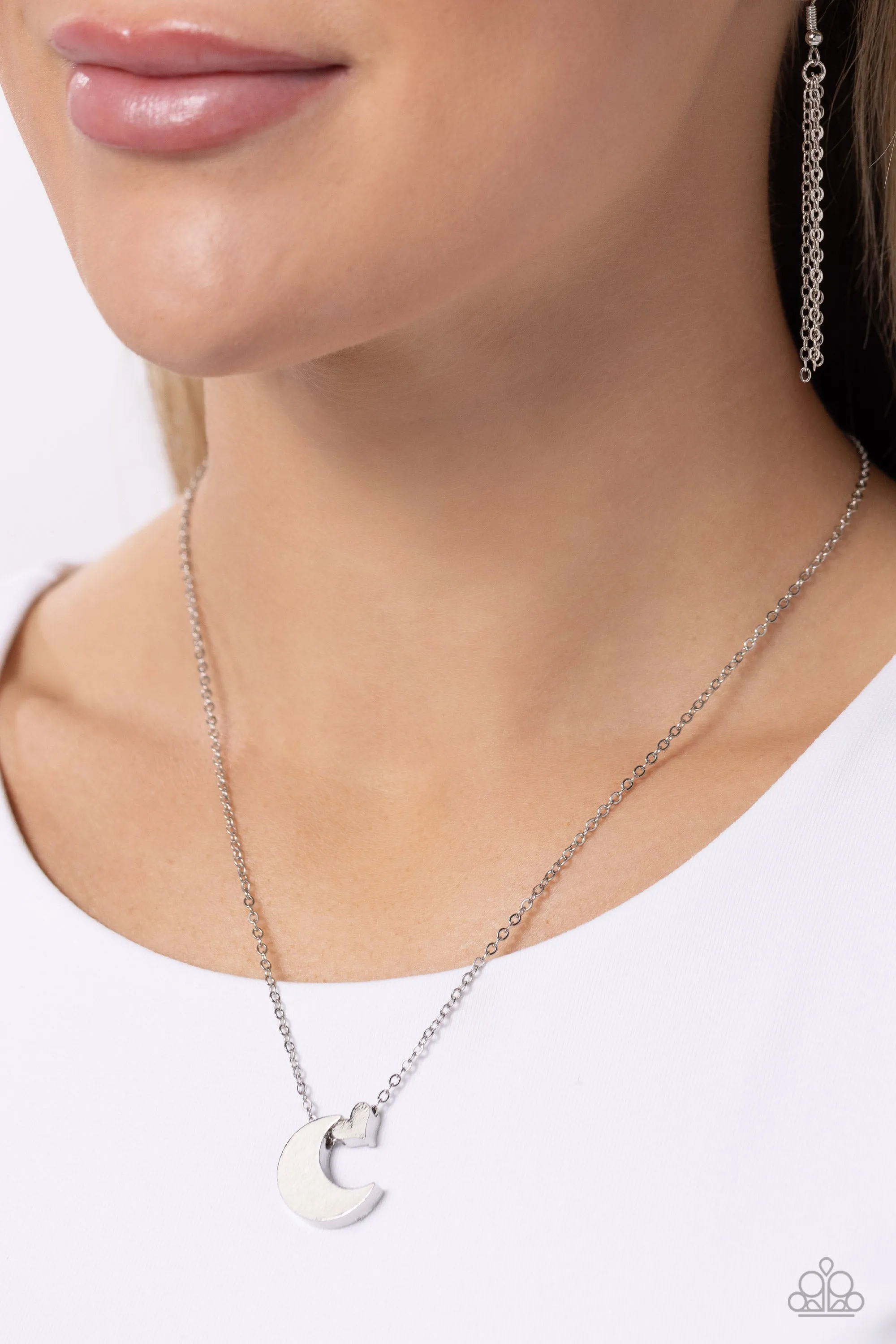 Paparazzi Low-Key Lunar Silver Necklace & Earring Set