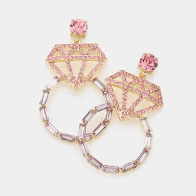 Pink Multi Crystal Diamond Ring Dangle Evening Earrings