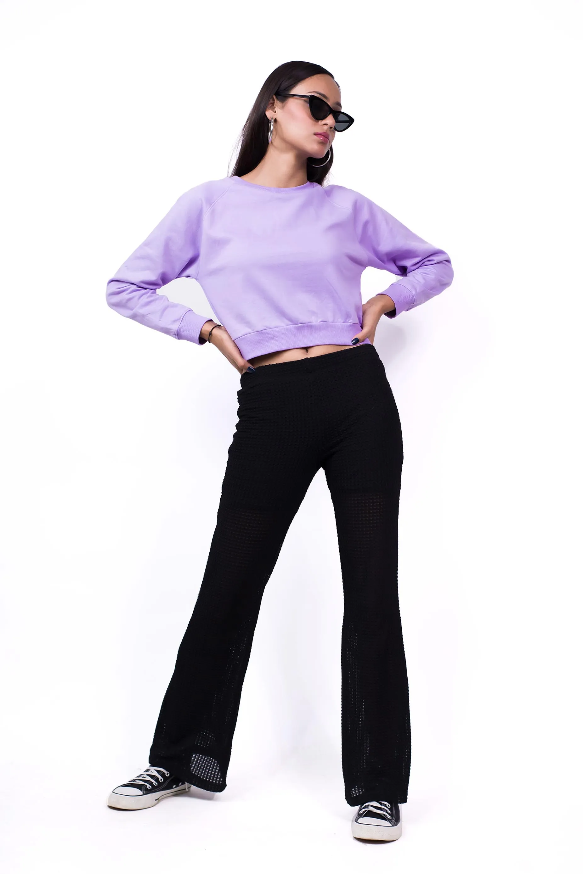 Raglan Sleeve Crop Sweatshirt Lilac - Fleece