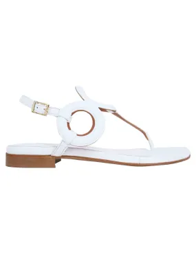 Sandali infradito slingback donna in pelle bianca con punta tonda e tacco basso