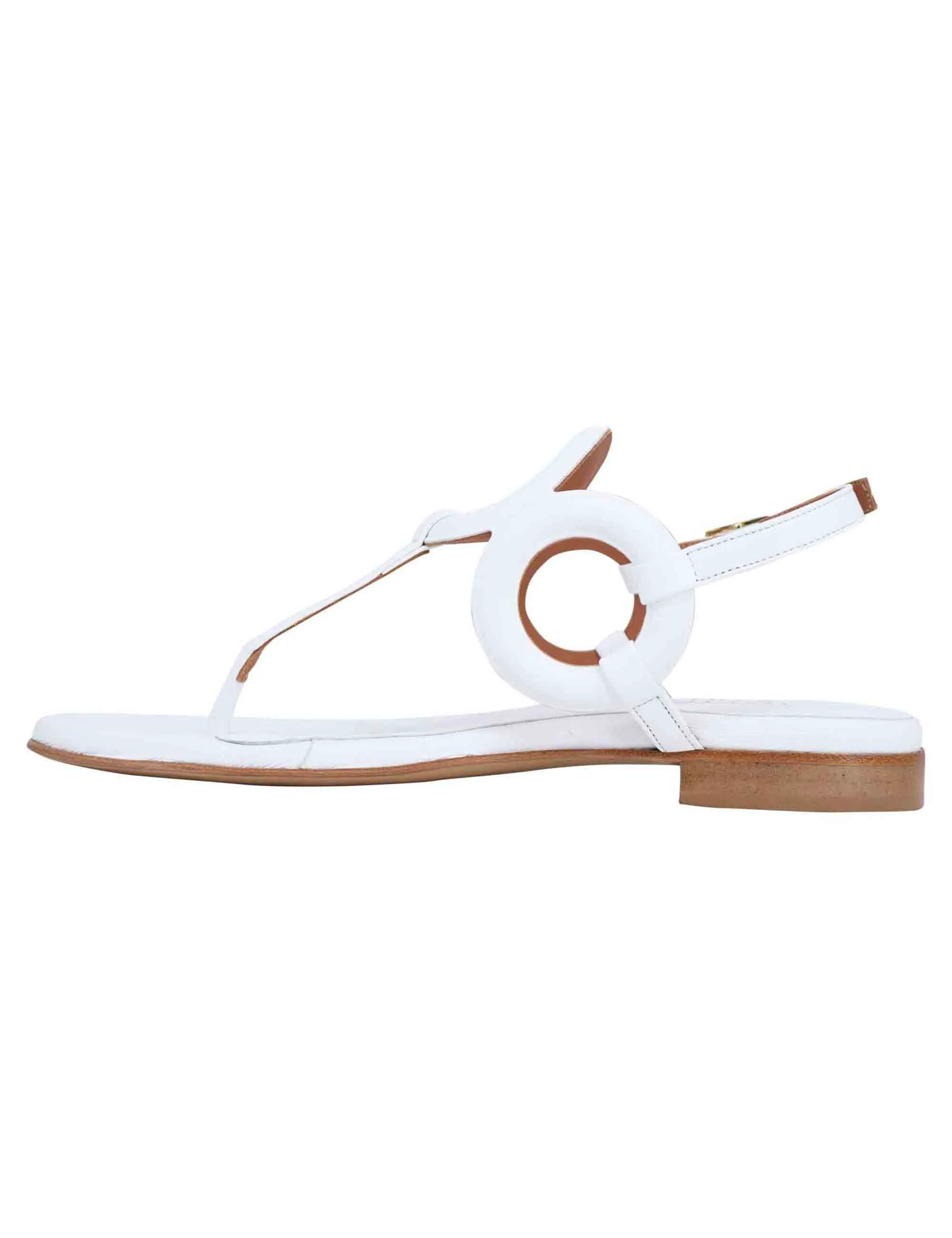 Sandali infradito slingback donna in pelle bianca con punta tonda e tacco basso