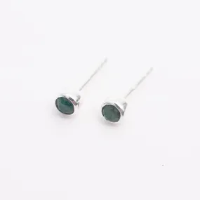 Silver Raw Emerald Studs