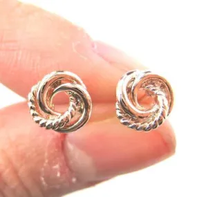 Small Linked Connected Textured Hoops Stud Earrings in Rose Gold