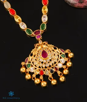 The Nishta Silver Navratna Peacock Necklace