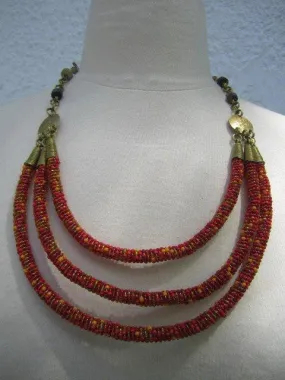 Triple Layer Necklace Charanga Red